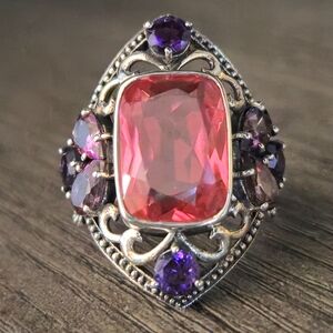 NICKY BUTLER Designer 925 Sterling Silver Watermelon Quartz Pink Topaz Ring NWT
